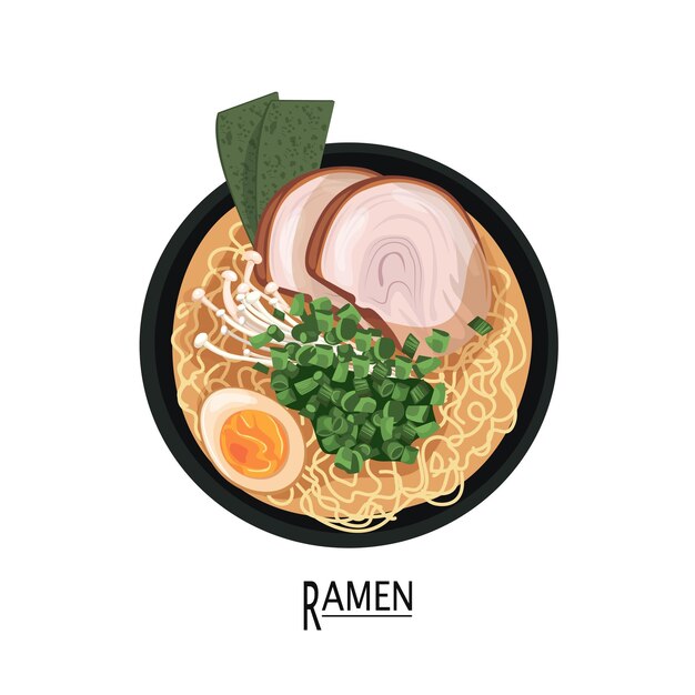 Vetor ramen com pauzinho servido na tigela tradicional comida japonesa ilustração em vetor