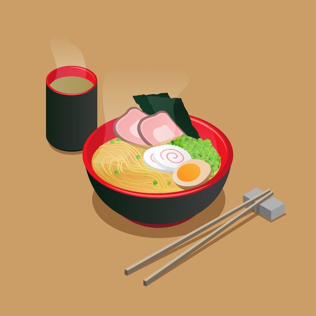 Vetor ramen japonês isométrico