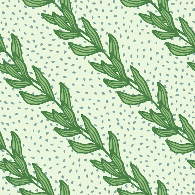 Ramo vintage com folhas padrão sem emenda sobre fundo verde claro. cenário de folhagem. papel de parede da natureza. para desenho de tecido, impressão têxtil, embalagem, capa. ilustração retro do vetor.