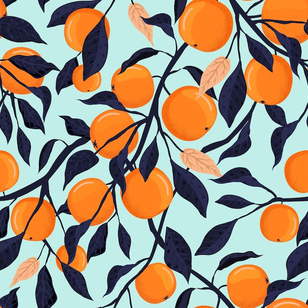 Ramos de laranja e frutas estampa sem costura padrão com galhos de laranjeiras