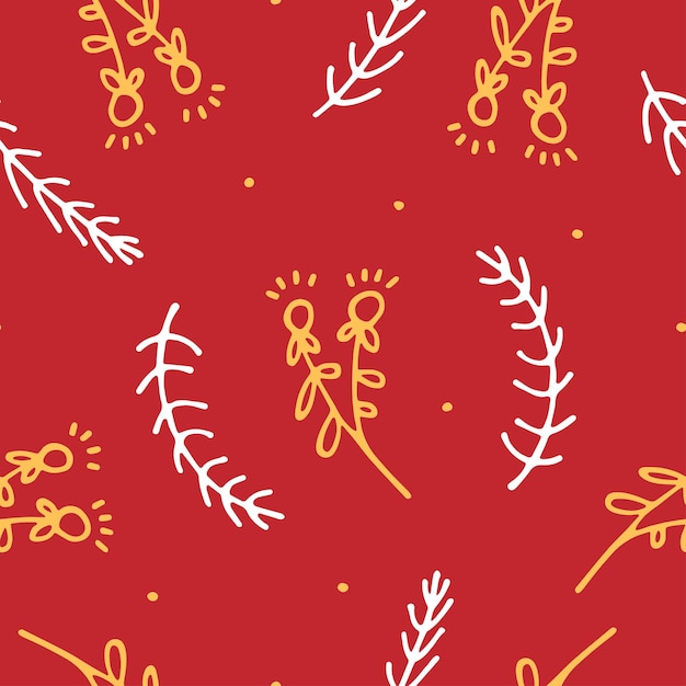 Ramos de rabiscos de padrão floral nórdico do festival brilhante para cartões de impressão de férias embrulho têxtil