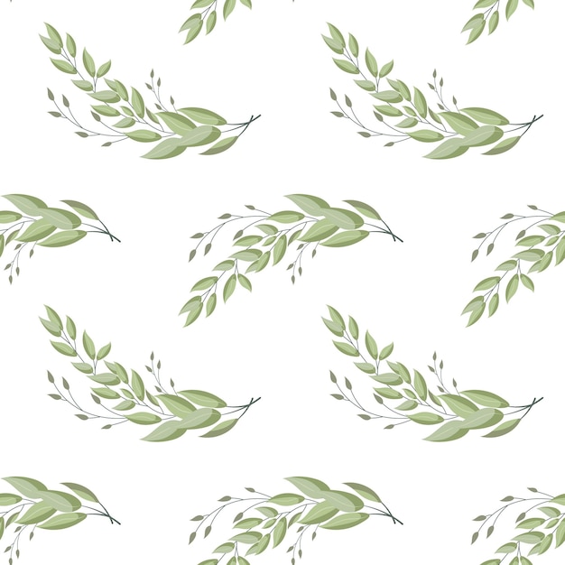 Ramos e folhas de eucalipto sem costura sobre um fundo branco impressão elegante de fundo