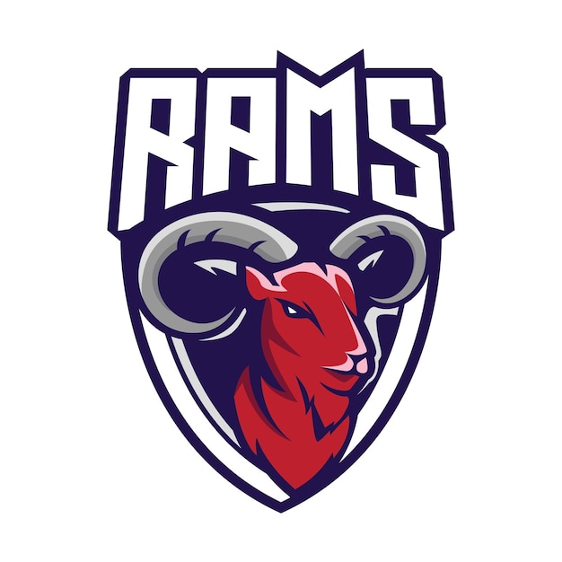 Rams esport logo design modelo cabra logotipo vetor ilustração