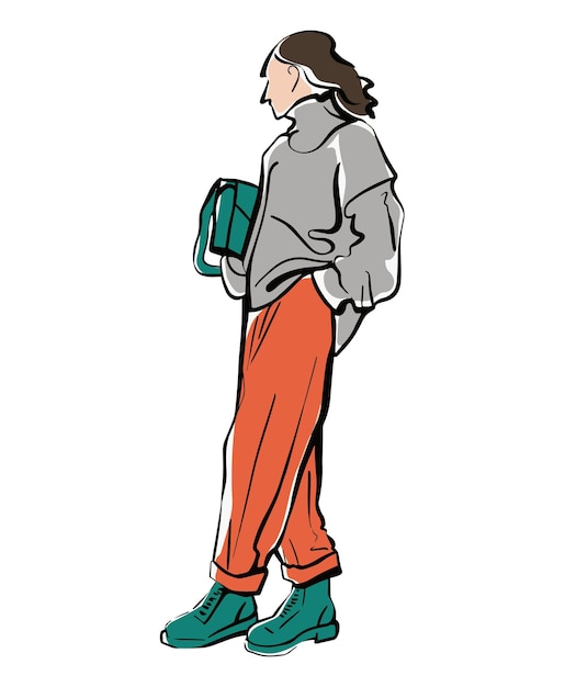 Vetor rapariga de calças e suéter ilustração de moda