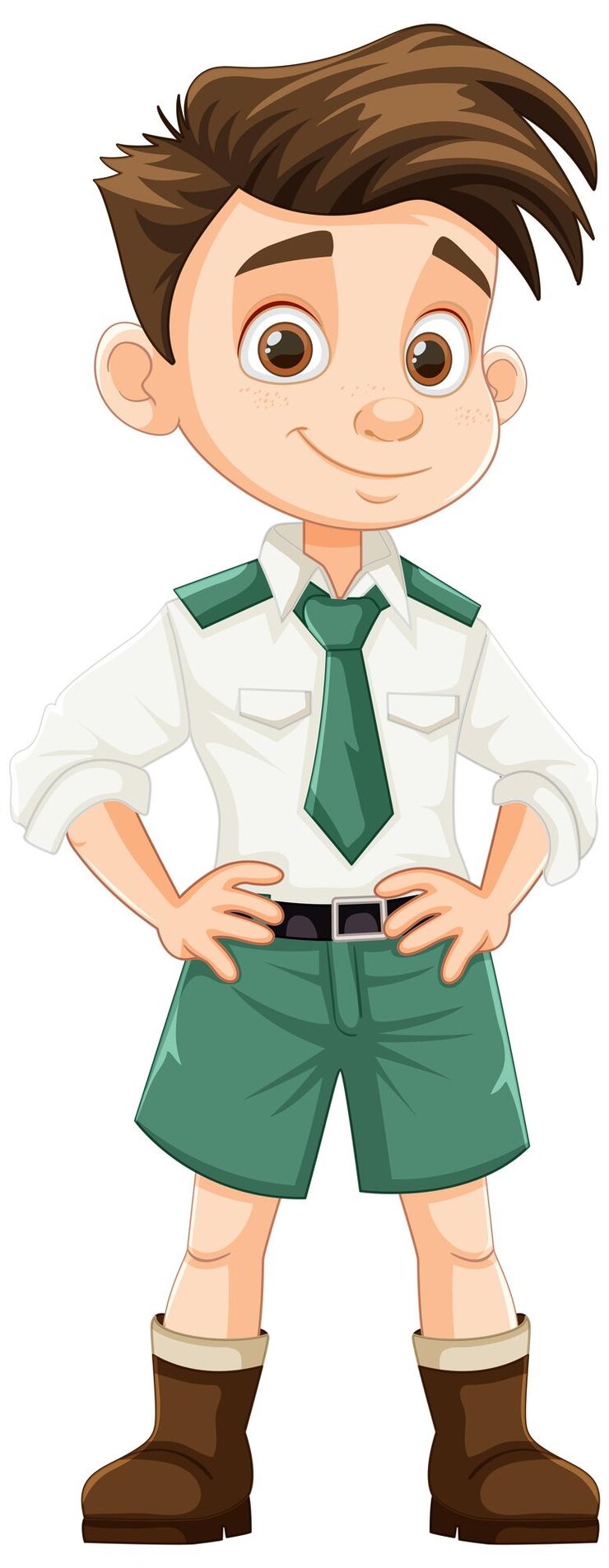 Vetor rapaz bonito de cabelos castanhos com uniforme de oficial de desenho animado