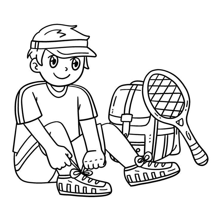 Vetor rapaz de tênis usando sapatos de tênis raquete isolado