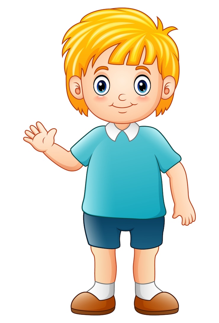 Vetor rapaz dos desenhos animados, acenando a mão