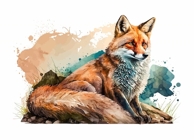 Raposa Aquarela cores brilhantes pintar pele cor laranja predador perigoso rabo fofo contos de fadas cartão postal desenho papel de parede ruiva manhosa engraçado O conceito de ilustração vetorial de animais