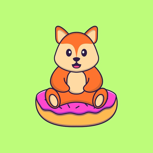 Raposa bonita está sentado em donuts. conceito de desenho animado animal isolado. estilo flat cartoon