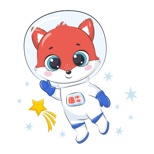 Raposa bonito do astronauta com estrelas.