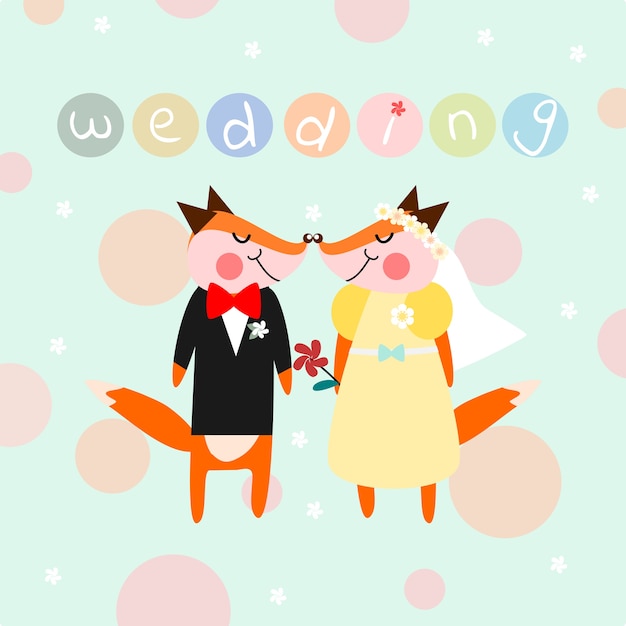 Raposa casal bonito para plano de fundo do tema de casamento