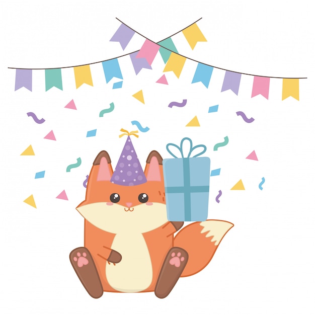 Raposa de kawaii e feliz aniversario