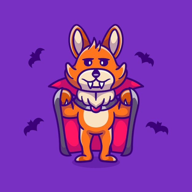 Raposa fofa com fantasia de vampiro de halloween