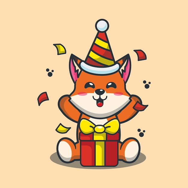 Raposa fofa na festa de aniversário Ilustração de um animal fofo