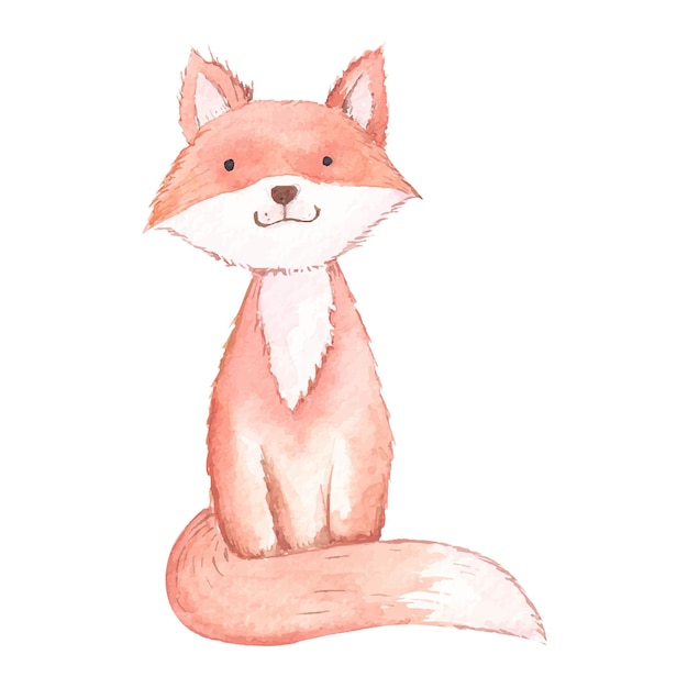 Raposa isolada no fundo branco ilustração em aquarela