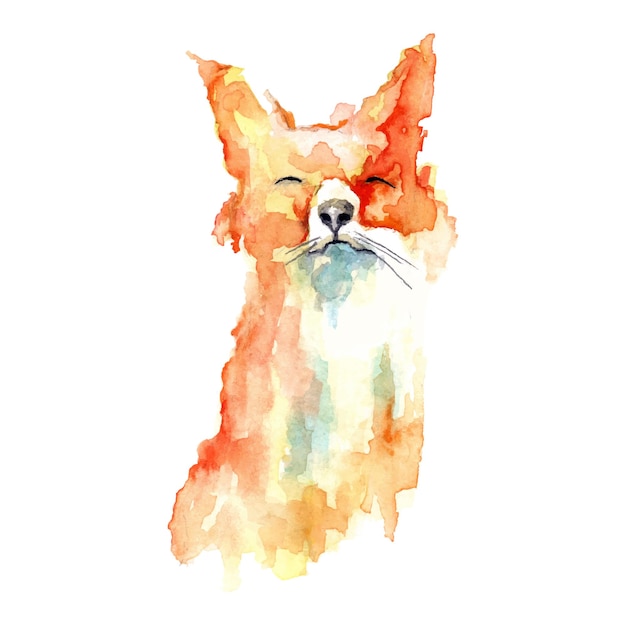 Raposa isolada no fundo branco Papel de parede de animais de desenho em aquarela Arte de ilustração vetorial