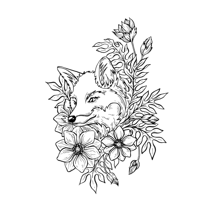 Vetor raposa nas flores.