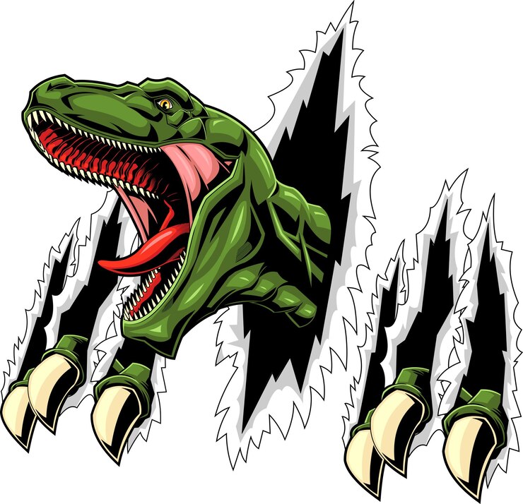 Vetor raptor dinossauro rasgando fundo design gráfico vector ilustração desenhada à mão