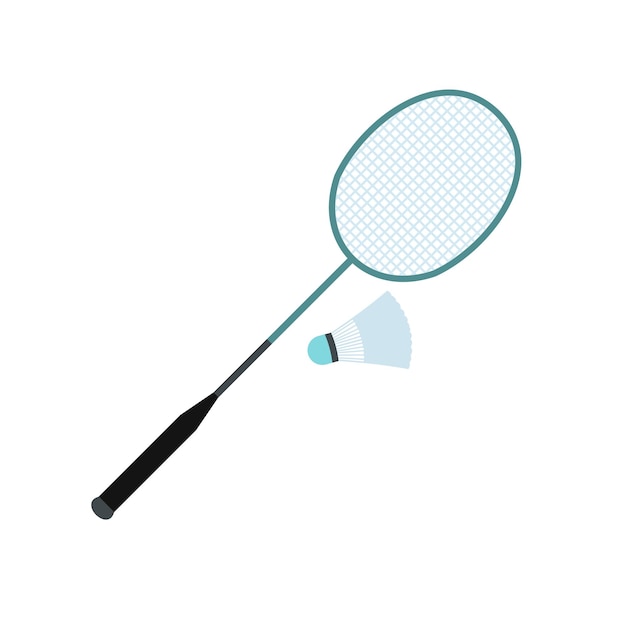 Raquete de badminton e ícone plano de peteca isolado em fundo branco