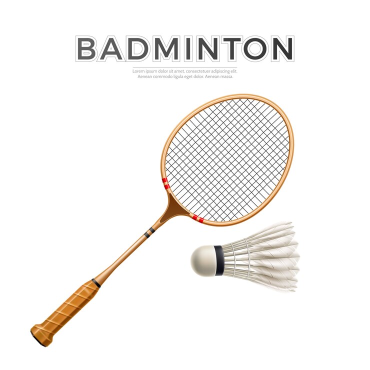 Vetor raquete de badminton realista com peteca