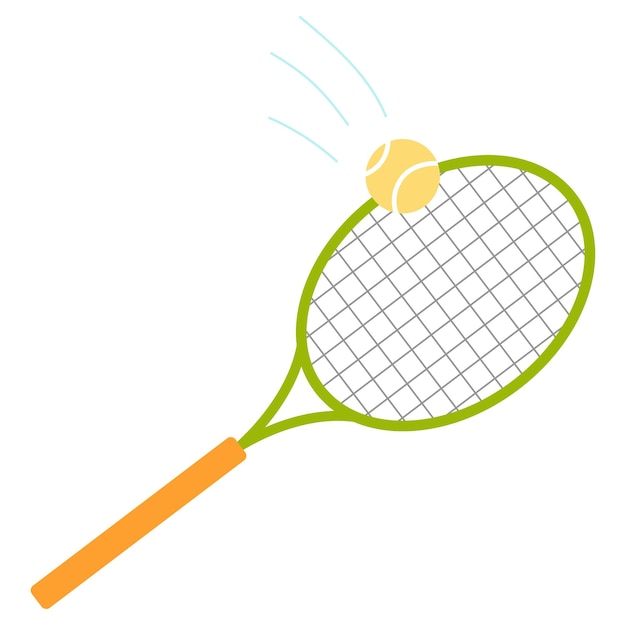 Raquete de tênis colorida com ilustração vetorial de bola isolada no conceito de esporte de fundo branco