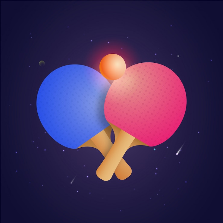 Vetor raquete dois para o tênis de mesa com a bola na ilustração futurista do estilo. elementos do campeonato de ping pong