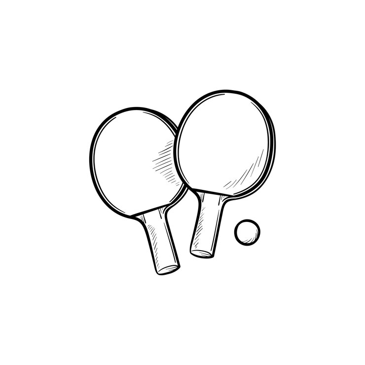 Vetor raquetes de pingue-pongue e ícone de doodle de contorno desenhado de mão de bola. competição de tênis de mesa, conceito de jogo de pingue-pongue. ilustração de desenho vetorial para impressão, web, mobile e infográficos em fundo branco.