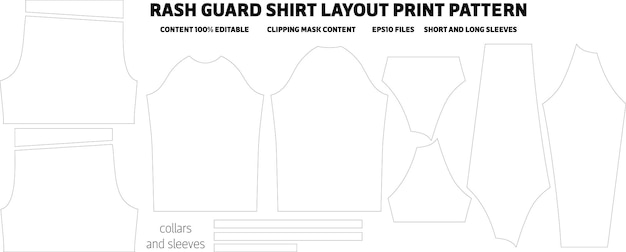 Vetor rash guard manga curta e longa padrão de impressão de layout uniforme