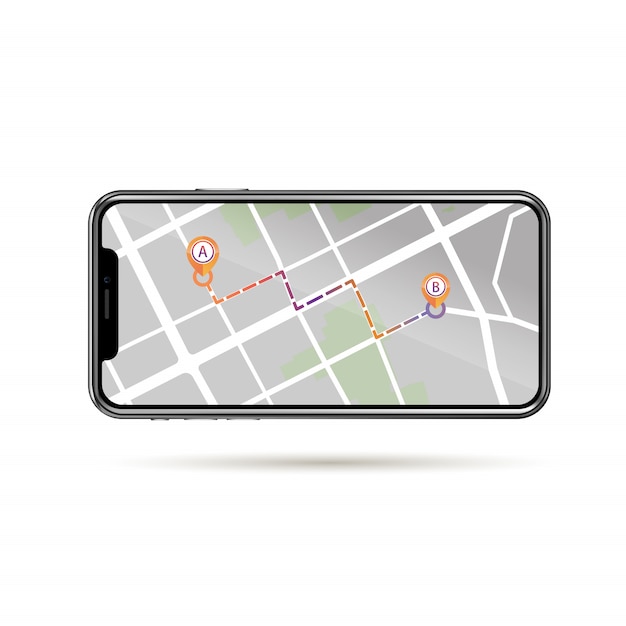 Vetor rastreamento gps no mapa de ruas na tela do celular