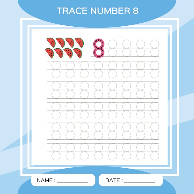 Rastreie o número 8. oito. jogo educativo para crianças. atividade para os primeiros anos. planilha pré-escolar para praticar habilidades motoras finas.