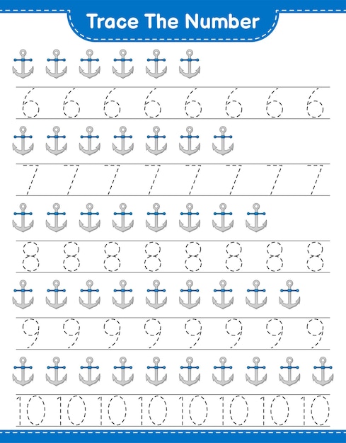 Rastreie o número rastreando o número com a planilha para impressão do jogo infantil anchor educational