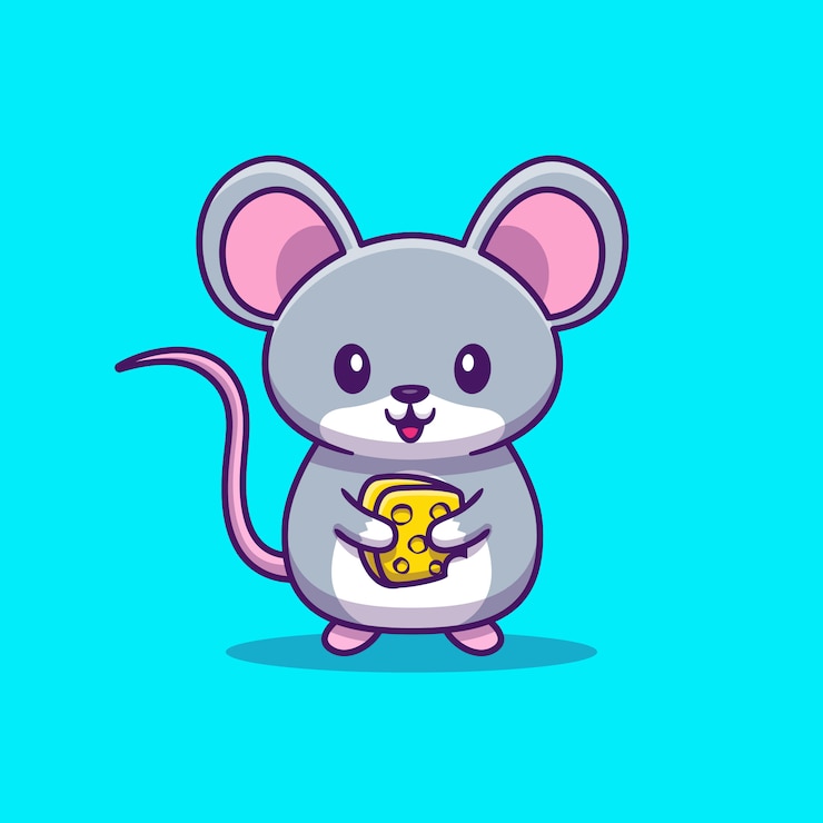 Vetor rato bonito rato espera queijo icon ilustração. conceito de ícone animal isolado. estilo cartoon plana