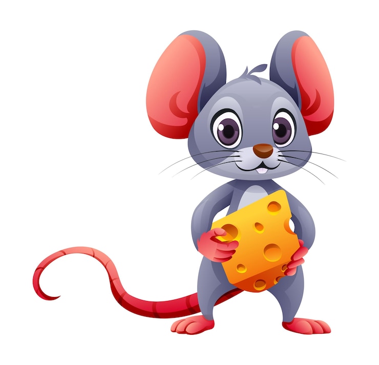 Vetor rato bonito segurando uma fatia de queijo ilustração vetorial de desenho animado isolada em fundo branco