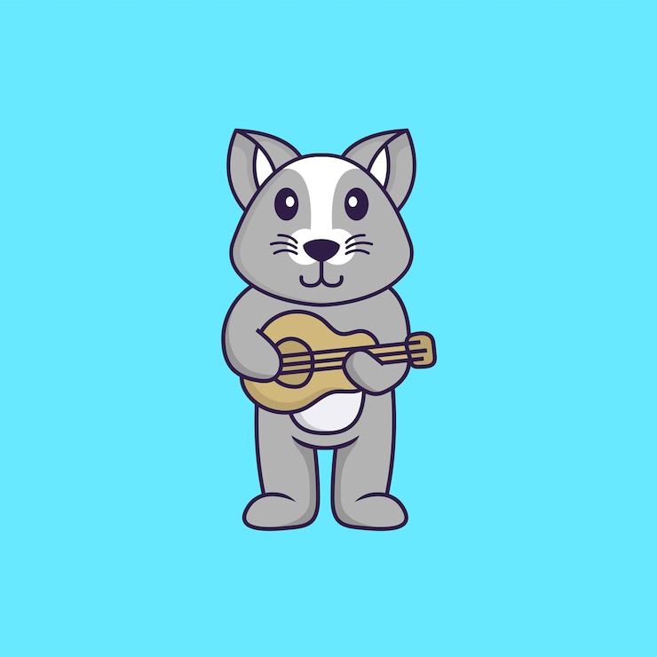 Vetor rato bonito tocando guitarra. conceito de desenho animado animal isolado.