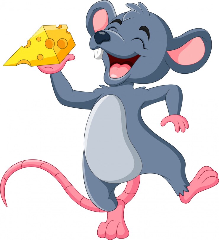 Vetor rato de desenho animado, segurando a fatia de queijo