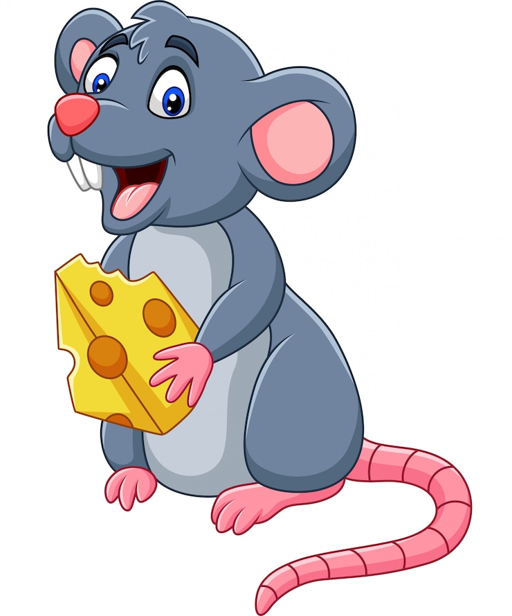 Vetor rato de desenho animado, segurando a fatia de queijo