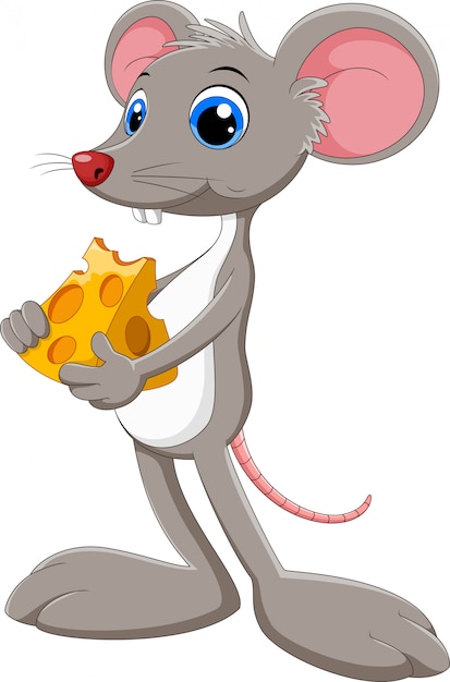 Vetor rato engraçado dos desenhos animados com queijo peça