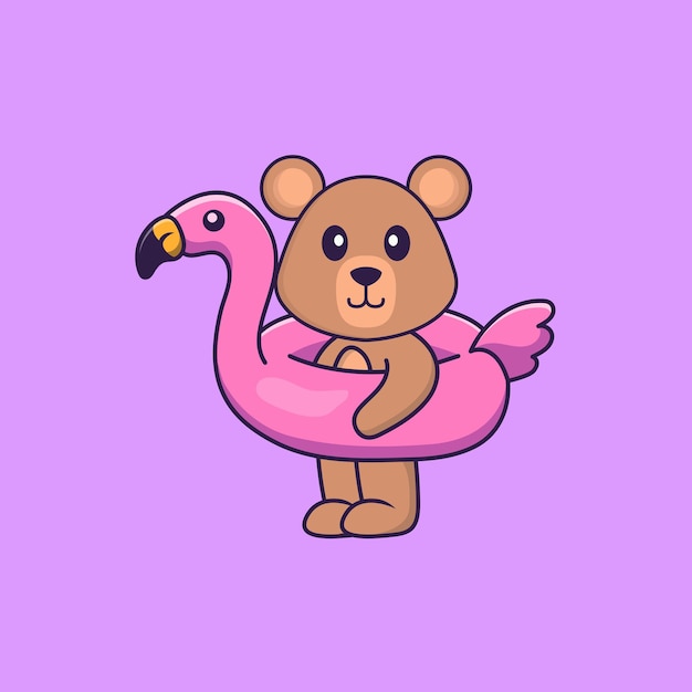 Rato fofo com bóia de flamingo. conceito de desenho animado animal isolado