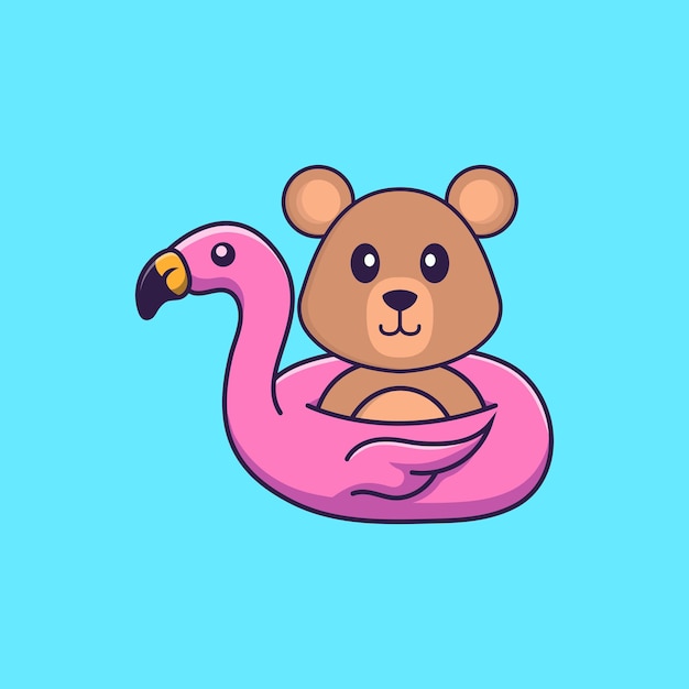 Rato fofo com bóia de flamingo. conceito de desenho animado animal isolado