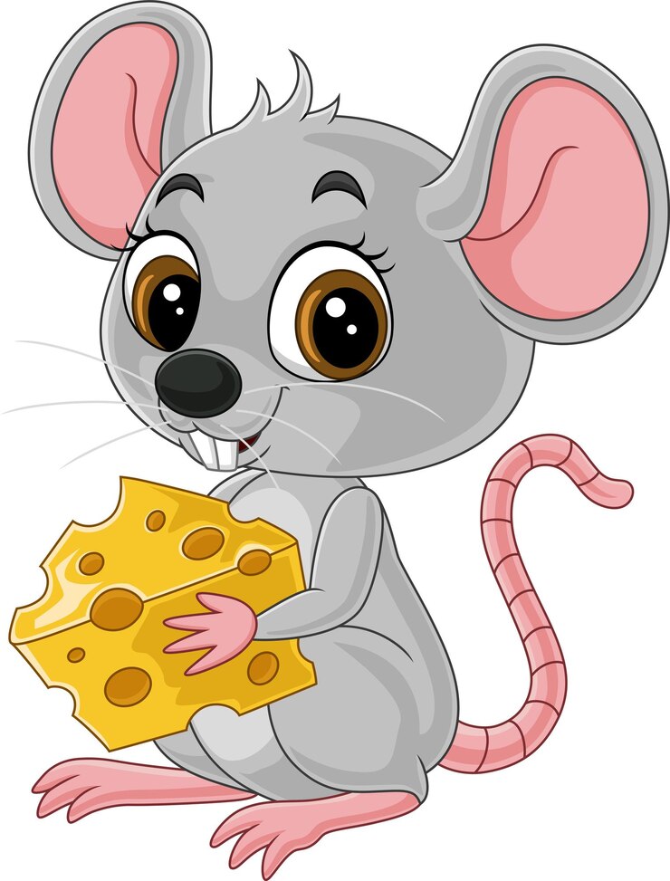 Vetor rato pequeno e fofo de desenho animado segurando um queijo