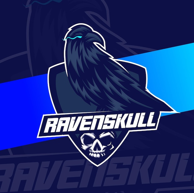 Raven bird skull mascote esport design personagem para jogos esportivos e halloween