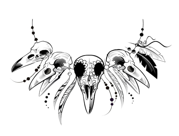 Vetor raven sugar caveira mexicana ilustração vetorial de caveira de corvo
