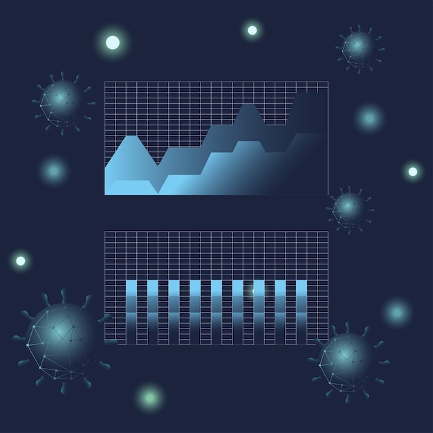 Área de estatísticas de vírus Covid 19 e design de ícone de estilo gradiente de gráfico de barras