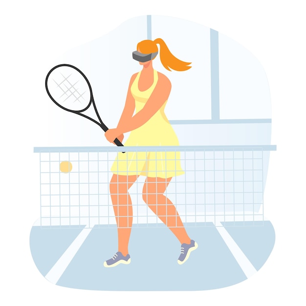 Vetor realidade virtual entretenimento interativo simulador de esporte tecnologia moderna tenista mulher