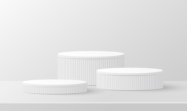 Vetor realista branco cinza 3d cilindro suporte pódio vetor formas geométricas de luxo cena mínima abstrata para apresentação de produto mock up show cosmético