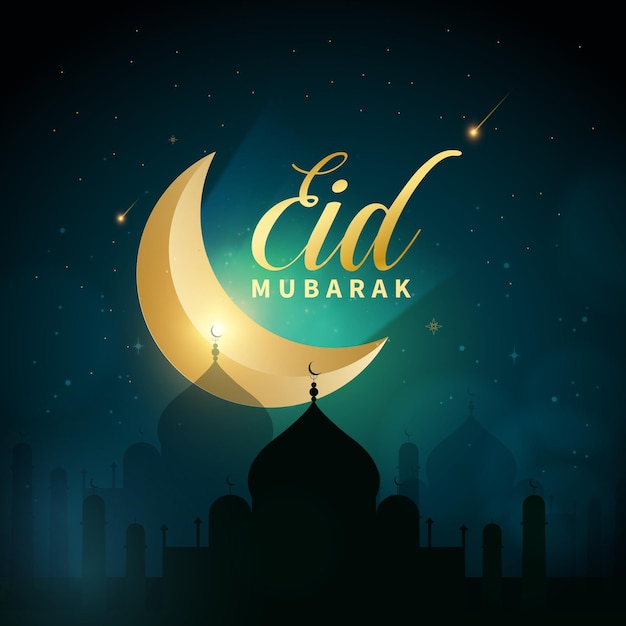 Vetor realista dark eid mubarak feriado islâmico celebração do festival desejando decoração cartão de cumprimentos