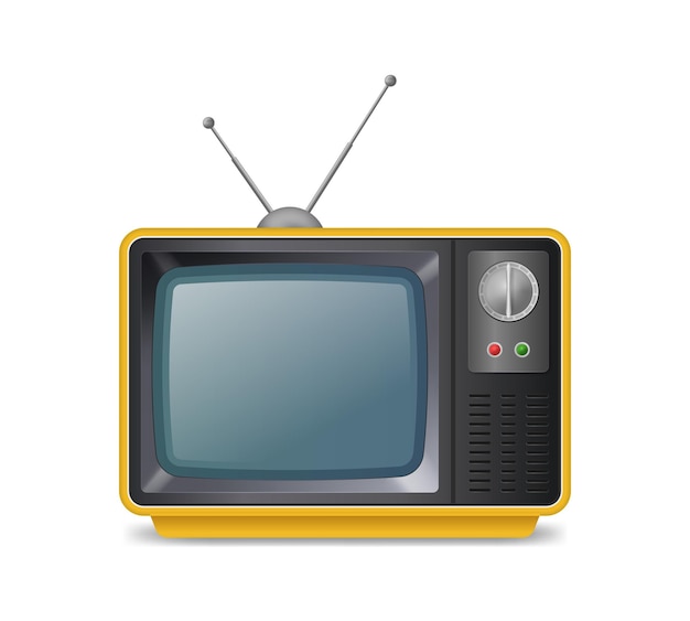 Realista detalhada 3d retro tv com antena tecnologia transmissão show e conceito de notícias vetor ilustração da tela de televisão