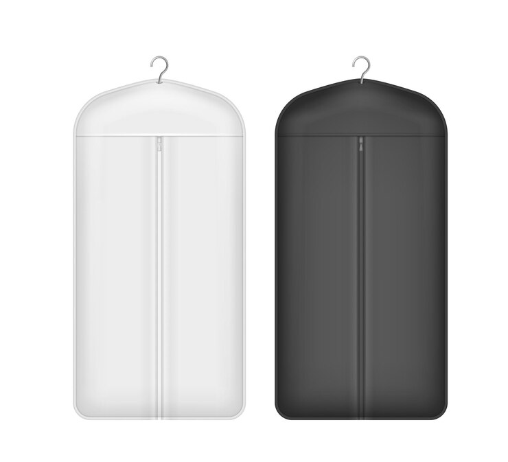 Vetor realista detalhado 3d branco e preto em branco armazenamento roupas capa modelo vazio mockup conjunto ilustração vetorial de saco mock up