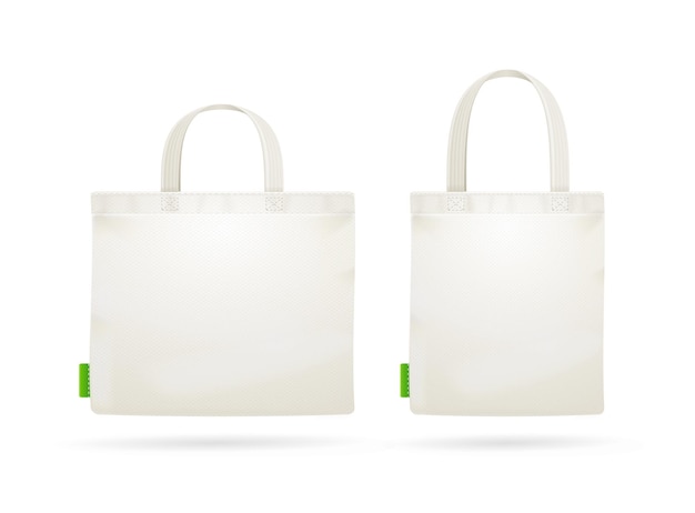 Realista detalhado 3d branco em branco sacola vazio modelo mockup conjunto vetor ilustração de sacos mock up