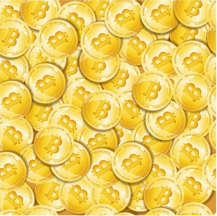 Vetor realista detalhado 3d ouro bitcoin sem costura padrão vetor de fundo